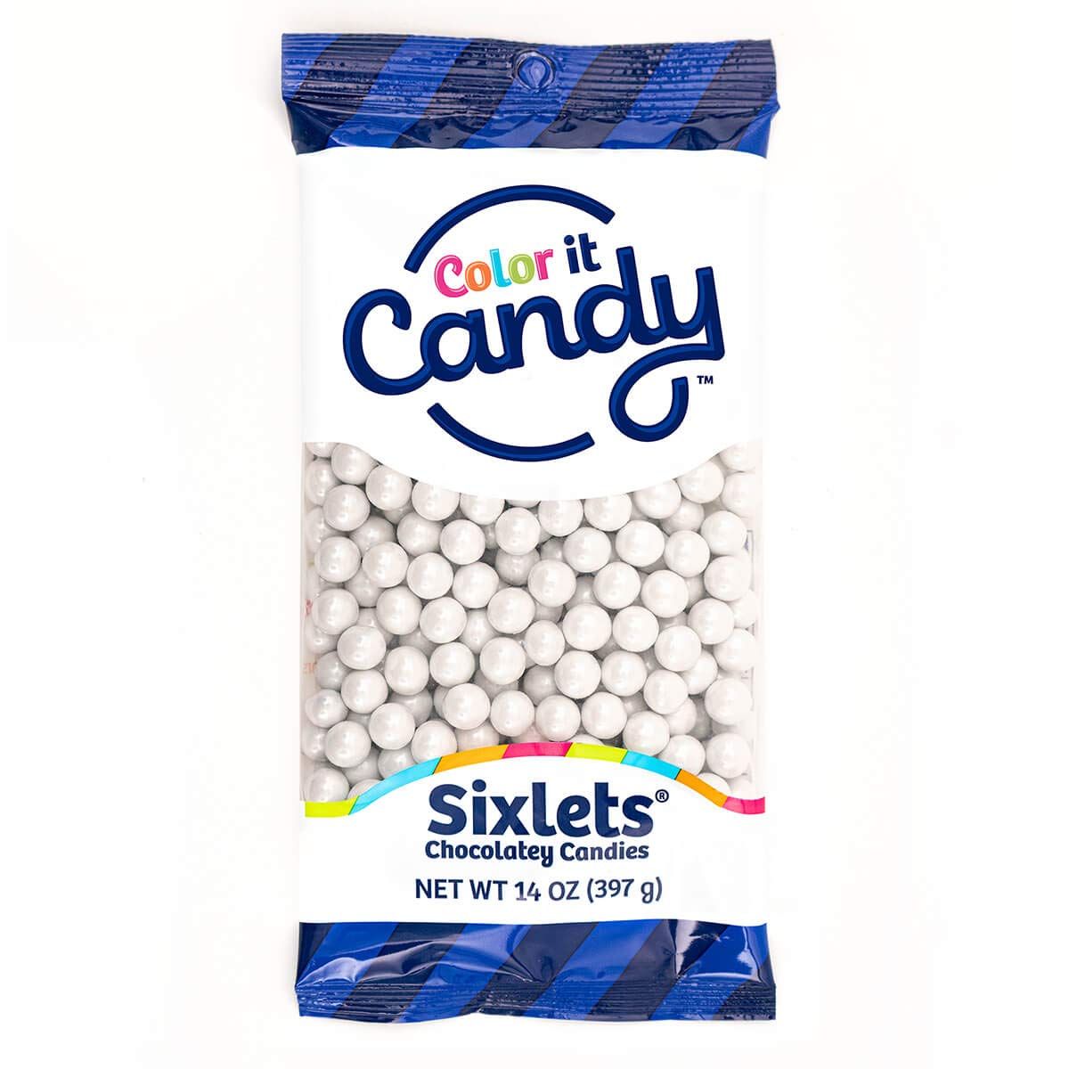 Color It Candy Shimmer White Sixlets 14 Oz Peg Bag - Perfect For Table Centerpieces, Weddings, Birthdays, Candy Buffets, Party Favors.