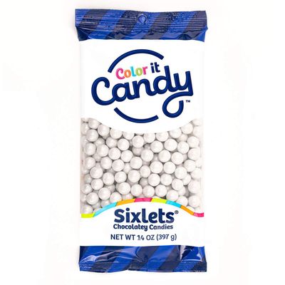 Color It Candy Shimmer White Sixlets 14 Oz Peg Bag - Perfect For Table Centerpieces, Weddings, Birthdays, Candy Buffets, Party Favors.