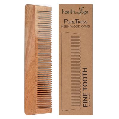HealthAndYoga PureTress Handcrafted Neem Wood Comb - Non-Static and Eco-Friendly Fine Tooth Comb for Men and Women - Soothing Scalp and Hair Health - 7 Inches