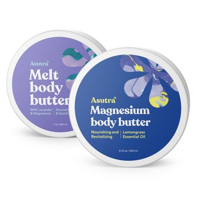 ASUTRA Magnesium Body Butter Bundle, 2 Products - Magensium Body Butter Lotion and Magnesium Body Butter with Lavender, Shea Butter Almond Oil Moisturizer, Premium-Quality Magnesium Oil