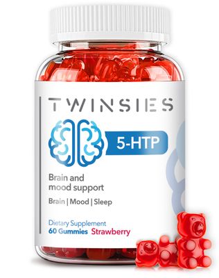 Twinsies 5-HTP Supplement 200mg Calm Gummies for Sleep Mood Brain Health Support - L-Tryptophan 60 Strawberry Flavor Sleep Gummies for Adults - Gluten-Free Non-GMO