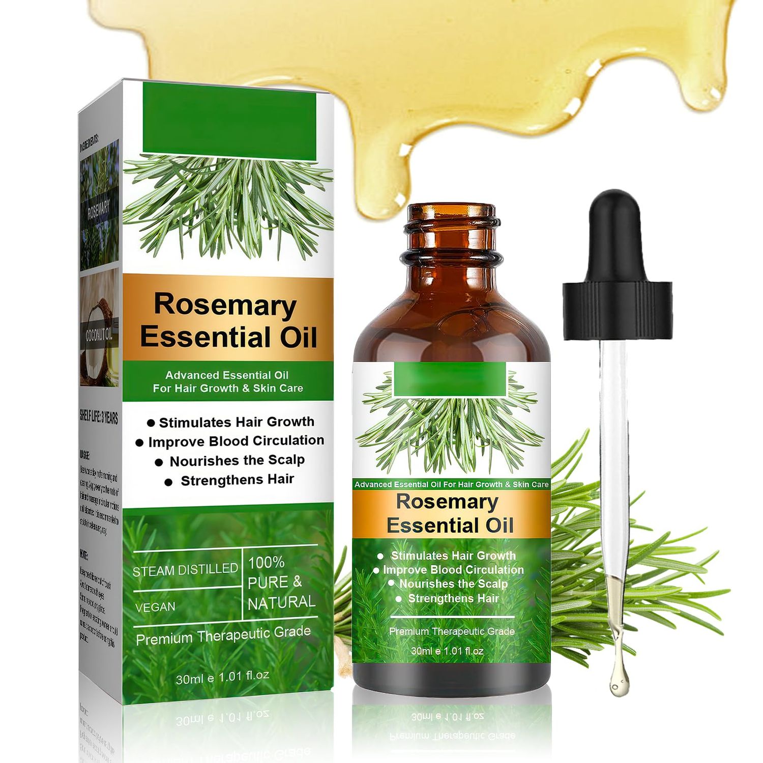 Hair Growth Oil - Organic Rosemary Oil for Hair Eyebrows Eyelash, Multi-function Uses Rosemary Essen tial oil Improves Blood Circulation Rid of Itchy Dry Scalp, Hair Care Oil (1 PCS)