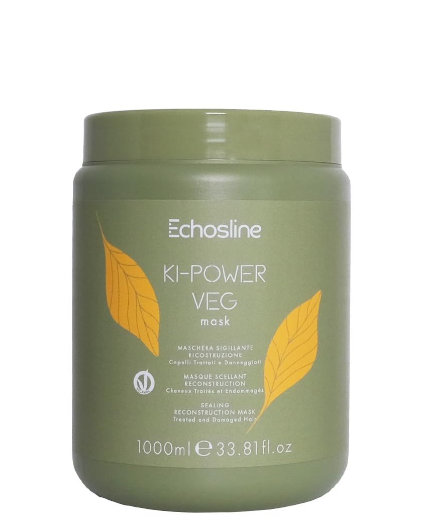 Echosline KIPower VEG Reconstruction Mask for Damaged Hair - 1000 ml. 33.8 fl.oz. - 300 ml. 10.1 fl.oz. (Mask for Damaged Hair 11.83 fl.oz.)