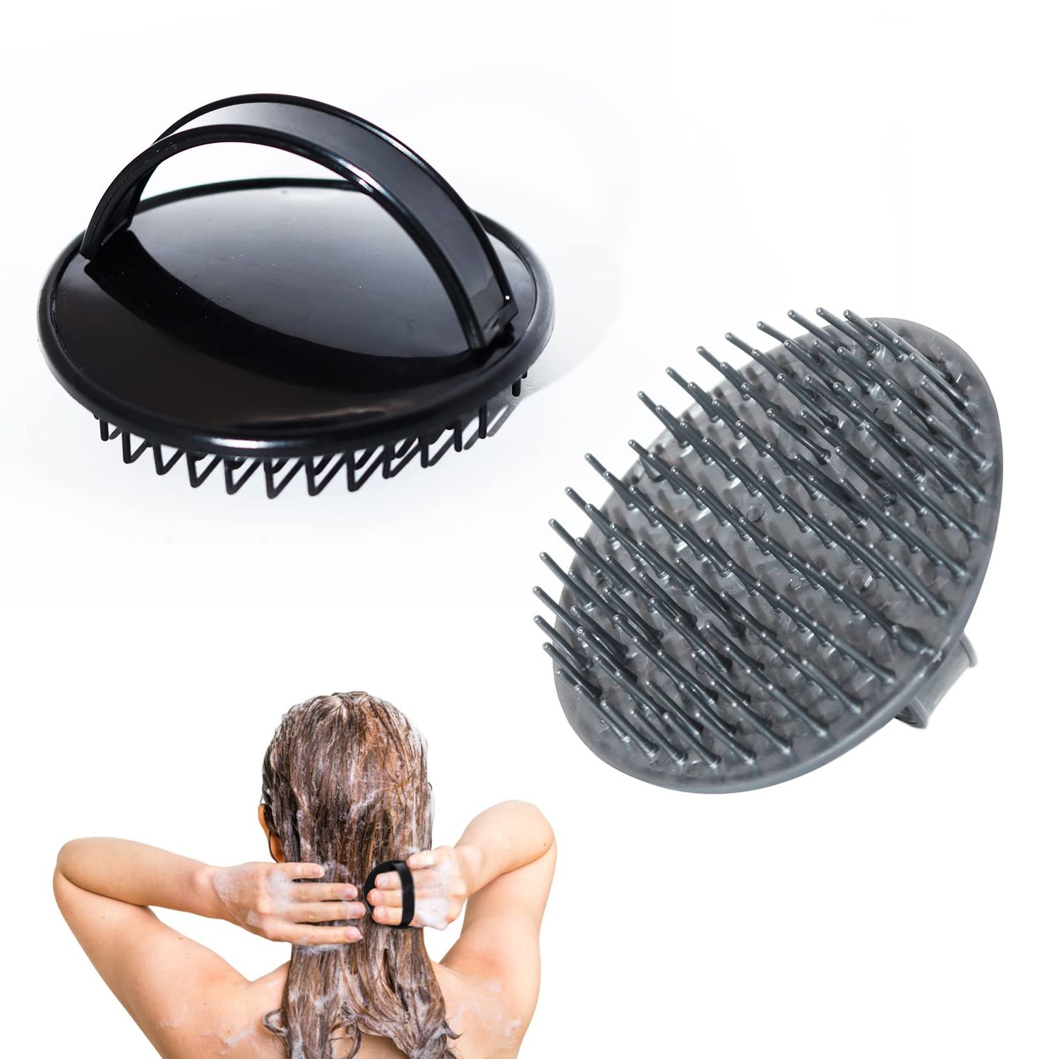 2pcs Scalp Massager Shampoo Brush for Dandruff Removal and Hair Growth, Shower Washing Hair Scrub Brush Tool for Women Men Pet (Black Grey)