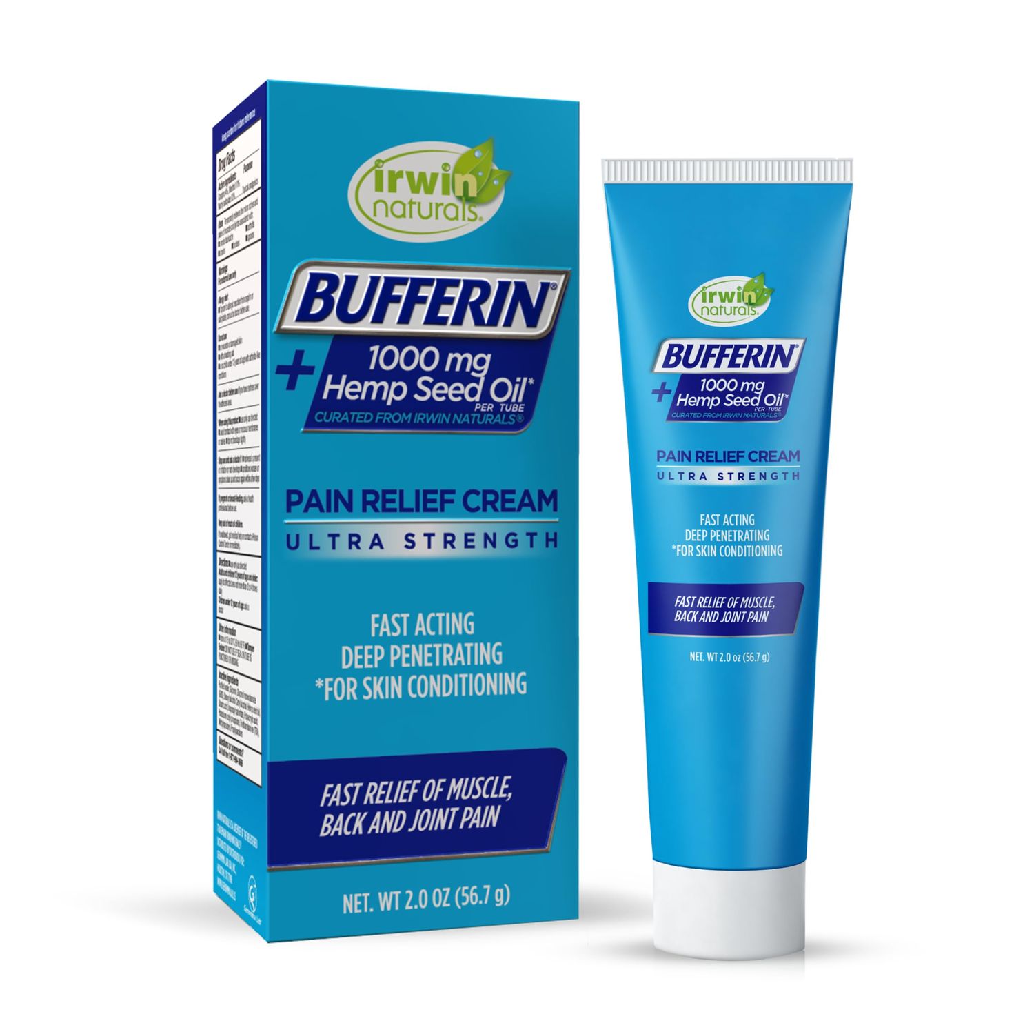 Bufferin Hemp Seed Oil Pain Relief Cream - 2 oz Soothing Blend with Camphor, Menthol, Methyl Salicylate