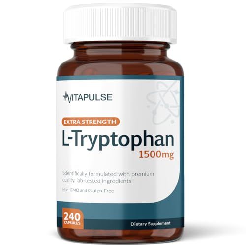 VitaPulse L-Tryptophan Supplement, 1500mg, 240 Capsules, Nighttime Formula, Non-GMO