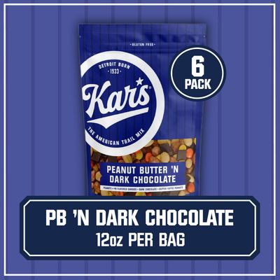 Kar's Nuts Peanut Butter 'N Dark Chocolate Trail Mix Snacks - Roasted Peanuts, Peanut Butter Candies, Dark Chocolate Butter Toffee Peanuts, 12 oz Resealable Pouch (Pack of 6)