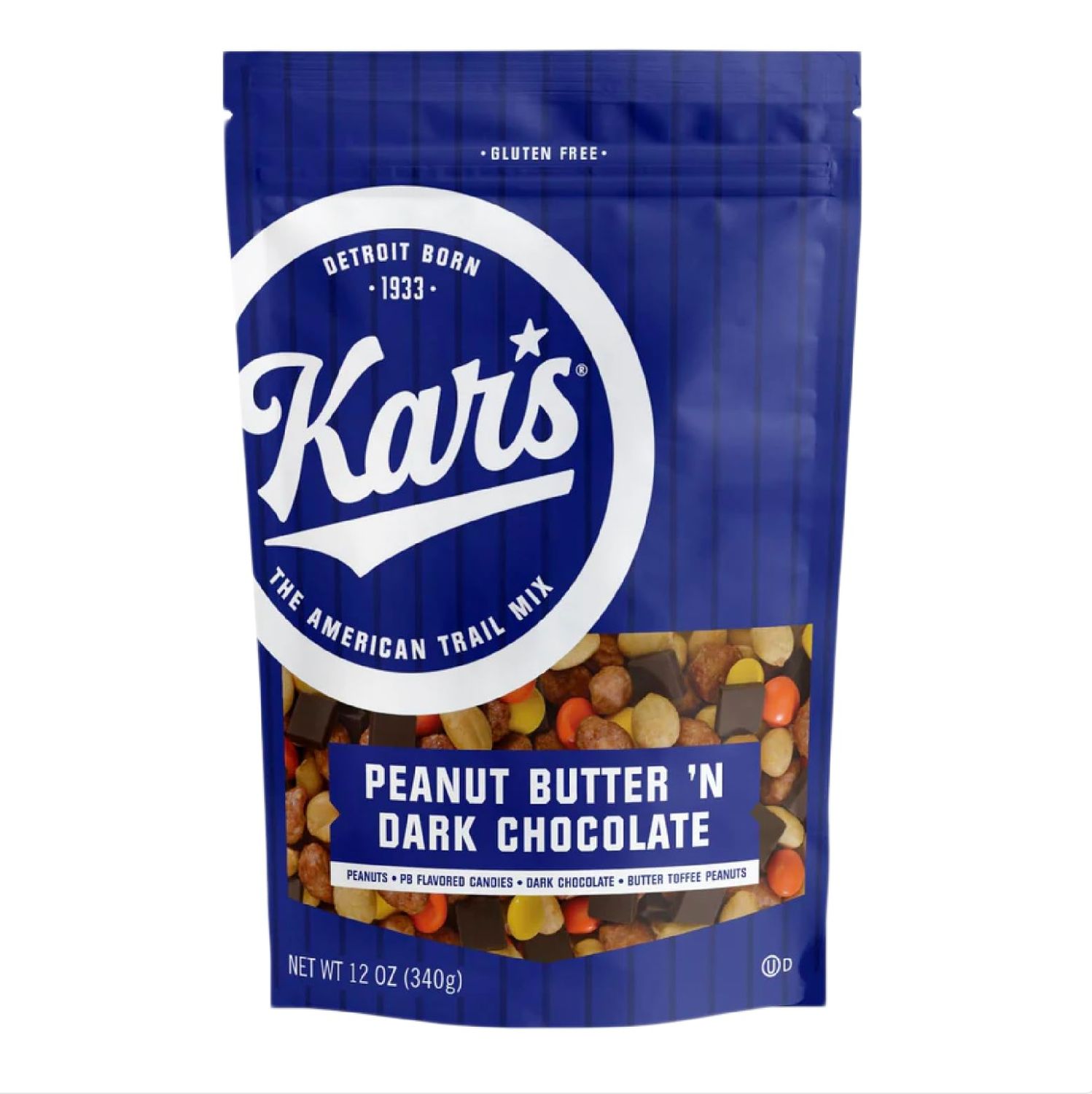 Kar&#39;s Nuts Peanut Butter &#39;N Dark Chocolate Trail Mix Snacks - Roasted Peanuts, Peanut Butter Candies, Dark Chocolate Butter Toffee Peanuts, 12 oz Resealable Pouch (Pack of 6)