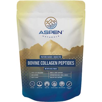 ASPEN NATURALS Grass fed Bovine Collagen Peptides Powder 3lb - Collagen for Women, USA Sourced from USDA Inspected Cattle, Gluten Free, Paleo Friendly, Water Soluble, Flavorless, Easily Mixes