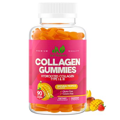 Collagen Gummies for Women Men (90 Count) - Premium Hydrolyzed Collagen Type I III for Hair, Skin Nails Support - Great Tasting Tropical Flavor, Gluten-Free, Non-GMO - 90 Gummies (45 Servings)