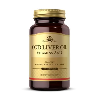 Solgar Cod Liver Oil - 250 Softgels - Provides Vitamins A D - Non-GMO, Gluten Free - 250 Servings
