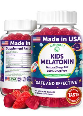 Lunakai USA Made Kids Melatonin Gummies 1mg - Safe Natural Sleep Aid for Children 2 - Non-GMO, Vegan, Gluten-Free - 60 Count