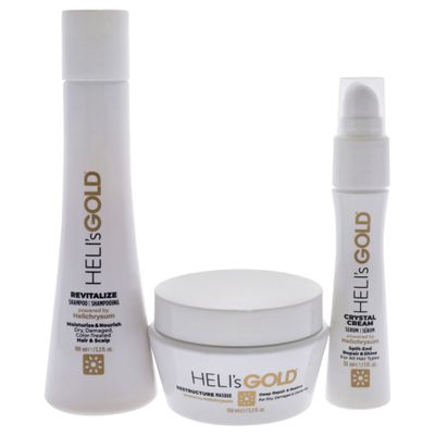 HELI&#39;s GOLD The Revival Series Travel Kit - For Color Treated, Coarse, Damaged Hair - Revitalize Shampoo - Restructure Masque - Crystal Cream Serum - Paraben Mineral , Ni Tested - 3 pc