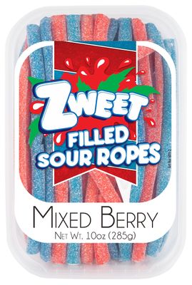 Zweet Sour Berry Ropes Candy Ropes 10 Ounce - Sour Kosher Candy, Halal Candy - Resealable Pack of Sour Licorice Ropes, Red and Blue Candy