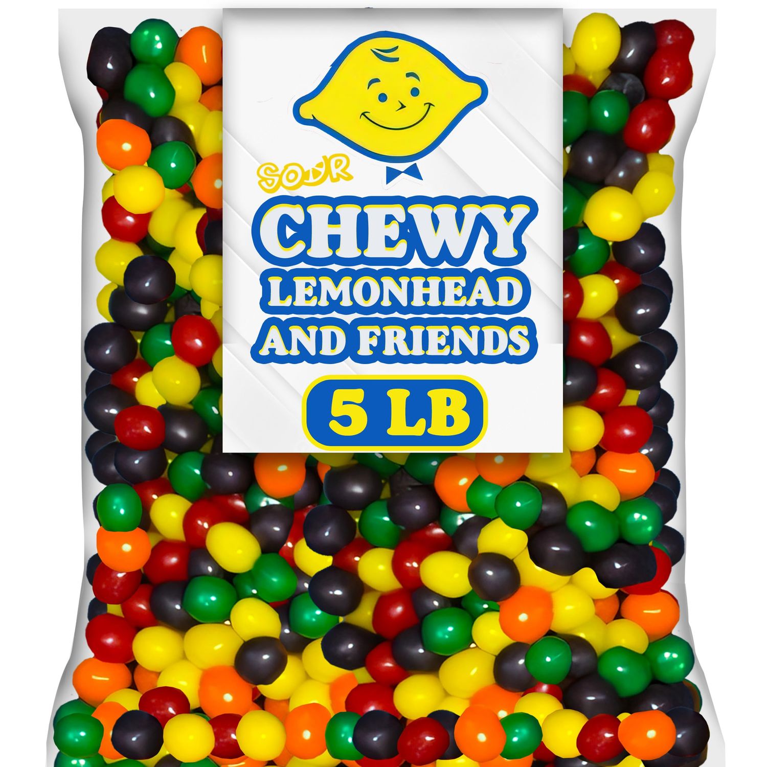 Sour Balls Fruit Candy Mix, 5 Lbs Bulk Lemonheds Friends Candy Balls, Chewy Fruit Mix Candy 5 Flavors, Colorful Sour Candy for Kids, Parties Gumball Machine