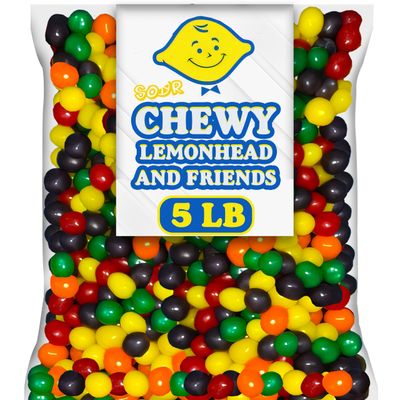 Sour Balls Fruit Candy Mix, 5 Lbs Bulk Lemonheds Friends Candy Balls, Chewy Fruit Mix Candy 5 Flavors, Colorful Sour Candy for Kids, Parties Gumball Machine