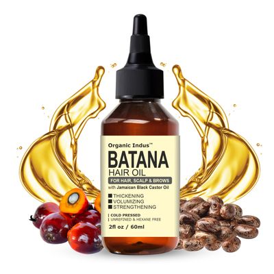 Organic Indus Batana Hair Oil for Scalp Hair Strengthening, Treatment Oil, Eyebrow Eyelash Nourishing Infused with Jamaican Black Castor Oil, 2 Ounce