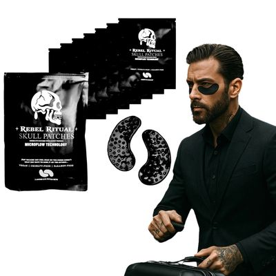 NEW Rebel Ritual Under Eye Skull Patches for Men with MicroFlow Tech - Dark Circles, Puffiness Anti-Aging Eye Mask, Collagen Vitamin Infused Hydrogel Treatment, No-Slip Cooling Design (7 Pairs)