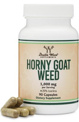Horny Goat Weed for Men and Women - No Fillers (Max Strength Epimedium Std. to 20 Icariins) 1,000mg per Serving, 90 Capsules (Male Enhancing Supplement) by Double Wood