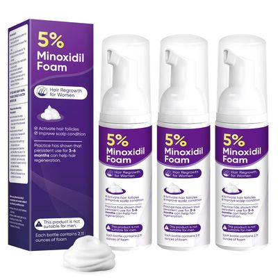 5 Minoxidil Foam for Women Hair Growth Foam Suitable for Hair Thinning Receding Hairline and Hair Loss to Hair Regrowth Get Thicker Fuller Hair 3 Bottles 2.11 Ounces Each