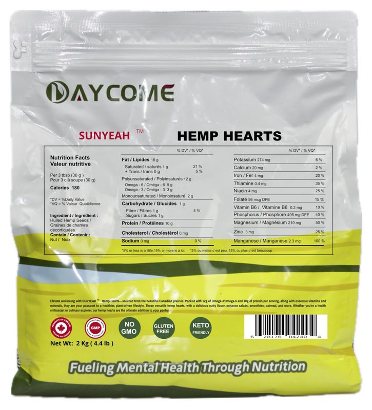 SUNYEAH Canadian Hemp Hearts - 2kg of Pure Prairie Saskatchewan Harvest Shelled Hemp Seeds, Perfect for Smoothies, Yogurt, and Salads - Non-GMO, Vegan, Keto, Gluten-Free(Pack of 1)