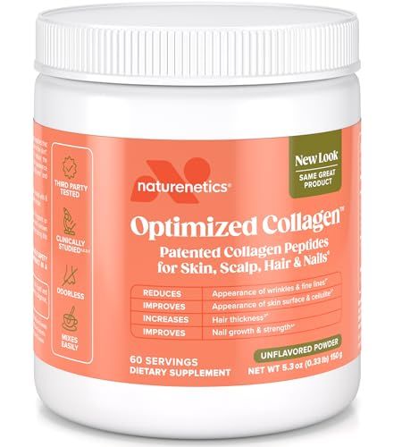 Naturenetics Hair, Skin Nails Collagen Peptides - Supports Skin Hydration Hair Strength - Bioavailable Hydrolyzed Collagen - Unflavored, Easy to Mix - Paleo Keto-Friendly - 60 Servings