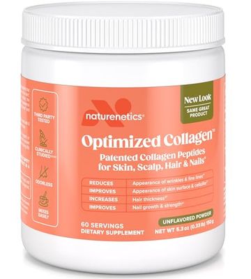 Naturenetics Hair, Skin Nails Collagen Peptides - Supports Skin Hydration Hair Strength - Bioavailable Hydrolyzed Collagen - Unflavored, Easy to Mix - Paleo Keto-Friendly - 60 Servings