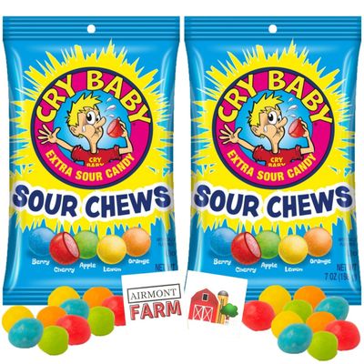 Cry Baby Extra Sour Candy Sour Chews 7oz (2 Pack) with 2 Stickers