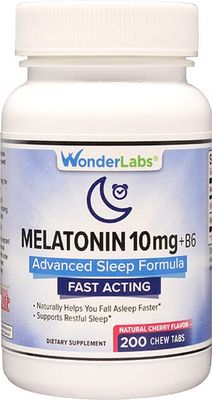 Wonder Laboratories Chewable Melatonin 10mg B6 Fast Dissolve Helps You Fall Asleep Faster, Stay Asleep Longer 200 Count