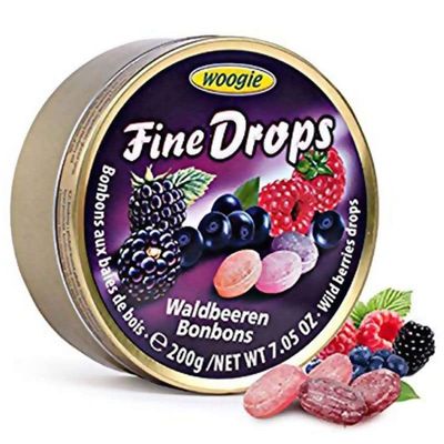 Woogie Refreshing Fine Drops of Wild Berry Candies(Forest Berries Bonbons) in Easy Resealable Round Can For Fresh Breath, Delicious Snack 200 g 7.05 Oz