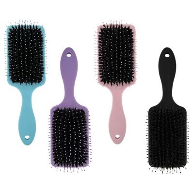 Nora Ross Boar Bristle Nylon Paddle Hair Brush for Women with Fine, Thin Thick Hair Detangling, Shine Enhancing Hair Brush (Pink)