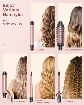 Wavytalk 5 in 1 Curling Iron Set with Curling Brush and 4 Interchangeable Ceramic Curling Wand (0.35"-1.25), Instant Heat Up, Dual Voltage Hair Curler