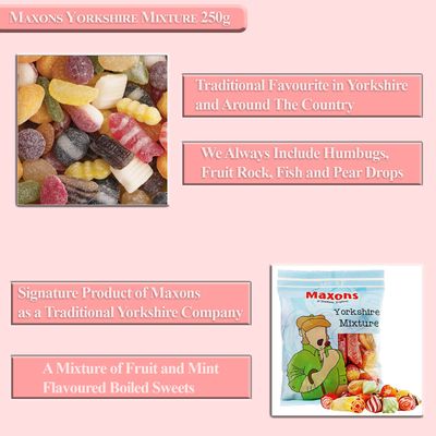 Maxons Yorkshire Mixture Toffee Fruit Mix Candies from England Classic English Sweets Assortment Real Mint Flavored Boiled Sweets British Food 8.82 Oz (250g)