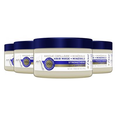 Dove Hair Mask - Strengthening Hair Mask for Damaged Hair and Hair Breakage, Minerals White Clay, 4 oz, 4 Count