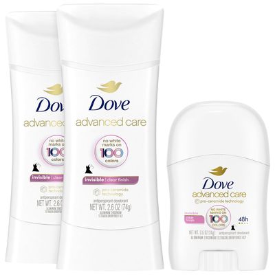 Dove Antiperspirant Deodorant for Women, Clear Finish, 2-Pack Travel-Size - No White Marks, Pro-Ceramide Technology, Vegan Cruelty-Free