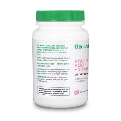Organika Hyaluronic Acid Supplement with Vitamin C (90 Vegetable Capsules): Symbiotic Joint Wellness, Collagen, Skin Hydration Powerhouse - Enhanced Hyaluronic Acid Supplements for Mobility Beauty
