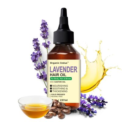 Organic Indus Lavender Hair and Strong Roots Oil for Strengthen and Nourish Hair Follicles, Strengthening, Nourishing, and Volumizing Formula Infused with Castor Oil, 8 Ounce