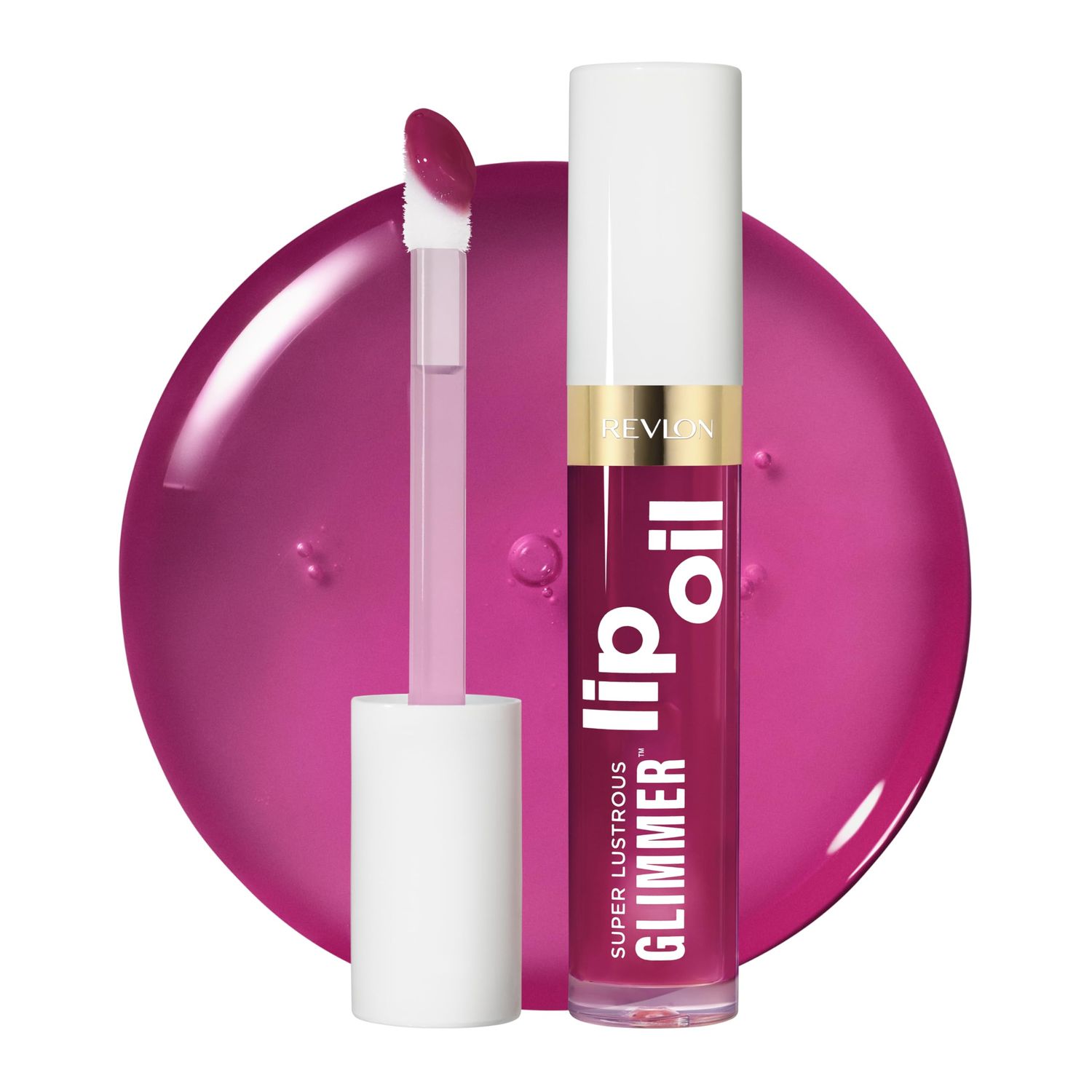 REVLON Super Lustrous Glimmer Lip Oil, Moisturizing Tinted, Shiny Finish, Made with Plant-Based Squalane, 006 Plum Pop, 0.13 fl oz