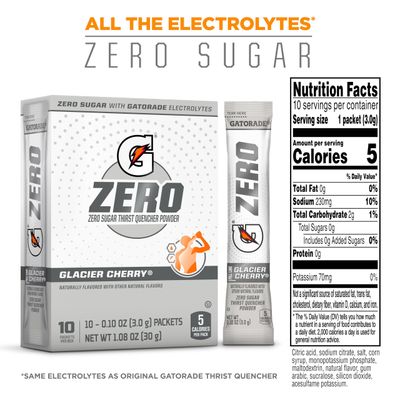 Gatorade G Zero Powder, Glacier Cherry , 10 Count (Pack of 12)