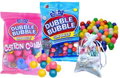 Dubble Bubble Cotton Candy and Fruit Flavored Gum Balls 2 Bags Bundle Great for Gum ball Machine, Themed Party, Birthday, Halloween, Christmas Holiday Gift Soko Smiles Pocket Bag Included