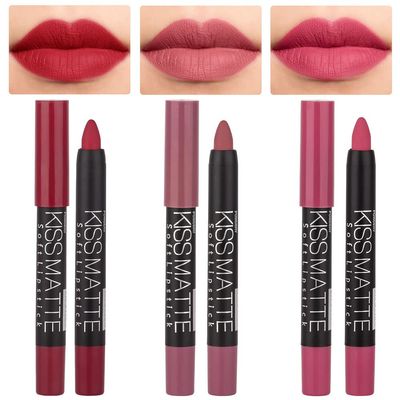 evpct 3Pcs Rub Red Chestnut Mauve Pink Matte Lipstick Lip Crayon Liner Pencil Pen Makeup Set Matte Lipstick and Lip Liner Set 24 Hour Waterproof labiales mate 24 horas originales 131516