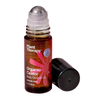 Plant Therapy Organic Castor Oil Roll On 30 mL (1 oz) Convenient Mess-Free Body Oil Roll-on for Easy Application, Cold-Pressed Hexane-Free, Third-Party Tested for Purity