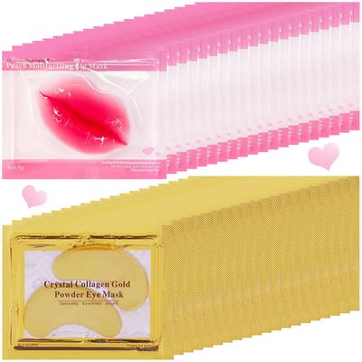 Tnoctuh 40 Pairs Lip Mask Eye Mask, 24K Gold Gel Crystal Collagen Under Eye Patches for Puffy Eyes, Lip Masks Effectively Nourishes, Reducing Fine Lines Dark Circle
