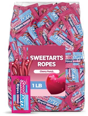 Cherry Punch Candy Ropes - Soft Chewy Bulk 1 LB Pack (Approx. 30 Pieces), Individually Wrapped Treats for Valentines Day, Parties, and Gifting