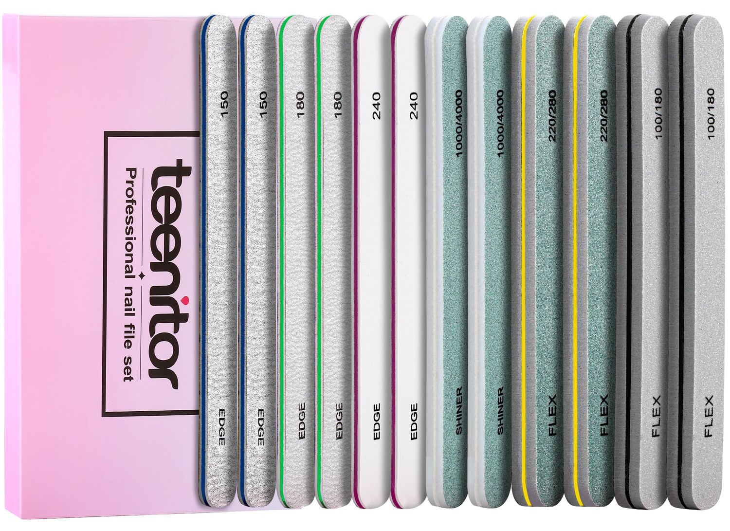 Teenitor Nail Buffer and Shine Kit, 12pcs Nail Files 100180 Emery Boards for Natural Nails, Finger Nail File and Buffer Set for Nails, Nail Filer 240 Grit Nail File Buffing Block for Women