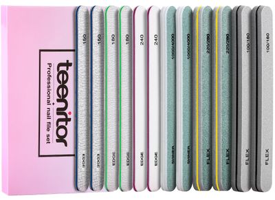 Teenitor Nail Buffer and Shine Kit, 12pcs Nail Files 100180 Emery Boards for Natural Nails, Finger Nail File and Buffer Set for Nails, Nail Filer 240 Grit Nail File Buffing Block for Women