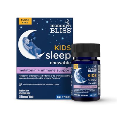 Mommy&#39;s Bliss Kids Sleep Immunity 1 mg Melatonin Chewable, Contains Magnesium, Elderberry, and Vitamin D, Sugar Free, 3 Years, 1 Bottle (50 Tablets)