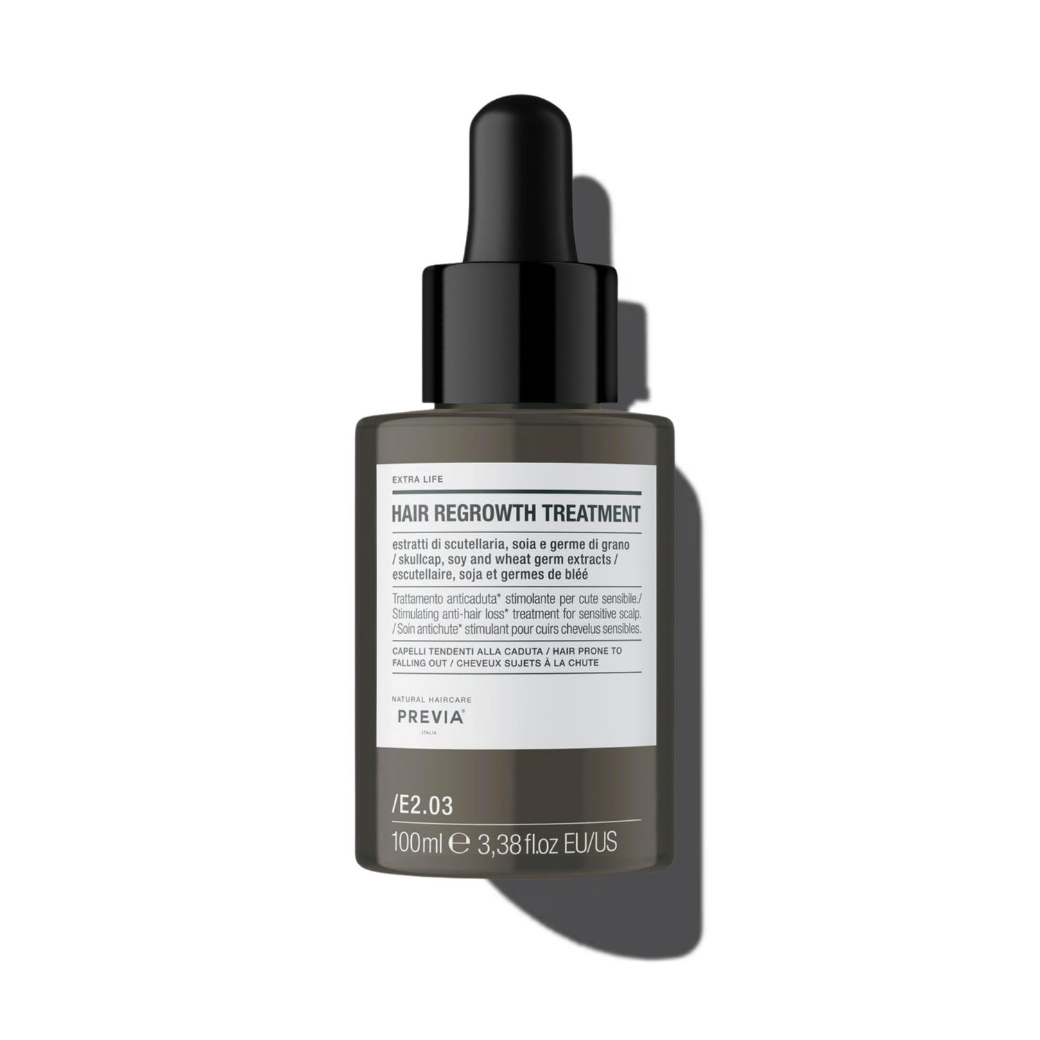 PREVIA Hair Regrowth Treatment Formulated with Skullcap Extract, Soy Wheat Germ Clinically Proven Formula for Thicker Stronger Hair 3.38 Oz