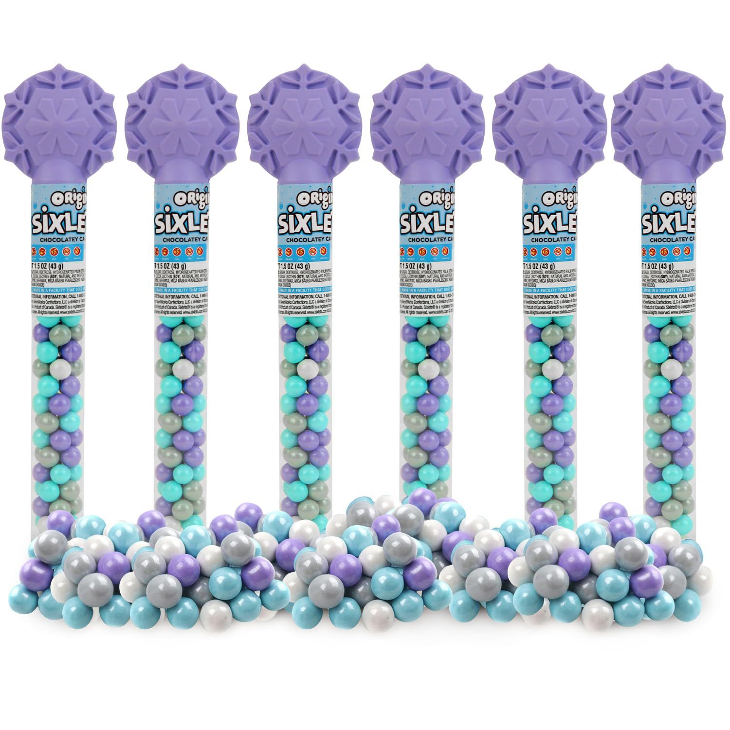 Colorful Chocolate Candy Cane - 6 Canes of SixletsCandy for Party Favors, Gifts, Candy Buffets, Everyday Snacking, and Seasonal Treats for Kids and Adults (6-Wands)
