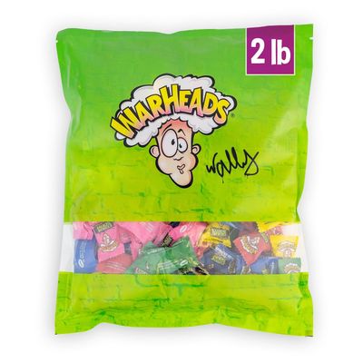 WARHEADS - Extreme Sour Hard Candy - Sour Apple, Black Cherry, Blue Raspberry, Lemon Watermelon Flavors - 2 lb. Bulk Bag